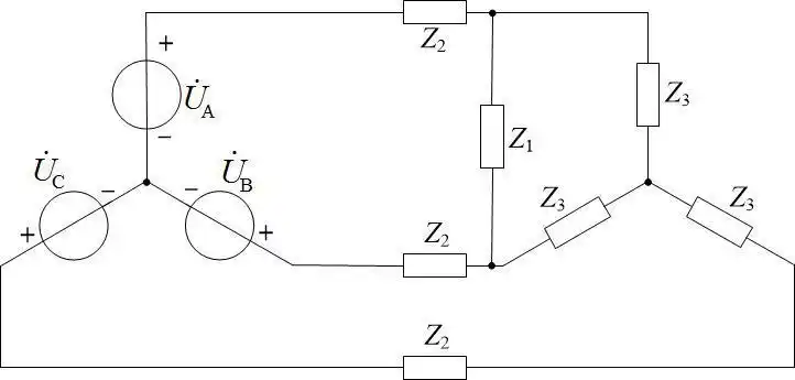 如图所示对称三相电源相电压=220v,阻抗z2=20欧姆,z3=(40  j80)欧姆.