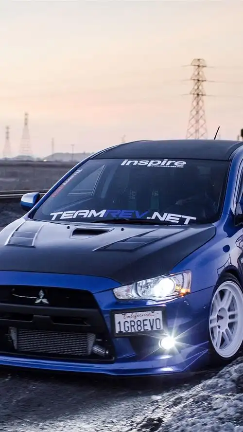 三菱evo蓝色车,灯,漂移 4k