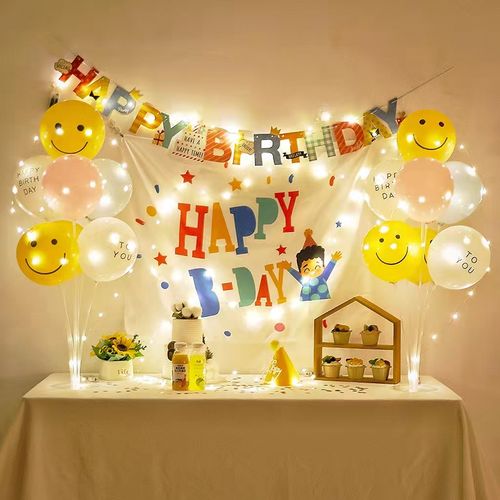 ins生日快乐挂布海报男女孩儿童周岁派对场景布置装饰气球背景墙