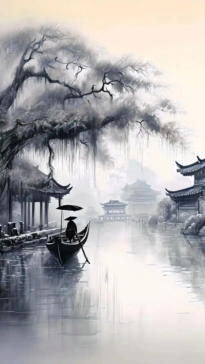 烟雨江南,如诗如画.一叶扁舟