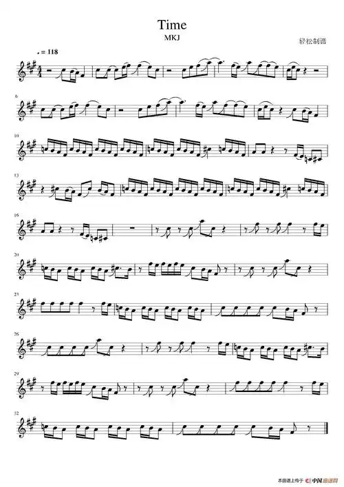 time萨克斯谱(降b调原谱) 器乐乐谱