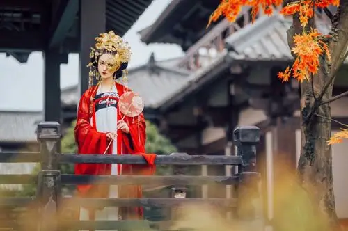 传统汉服《半面妆》:美美的盛唐风,美女只露半张脸也美艳至极!