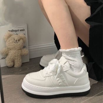 奴热曼娘惹鞋小白鞋女秋季新款透气麦穗女生百搭女鞋奶油大头鞋女