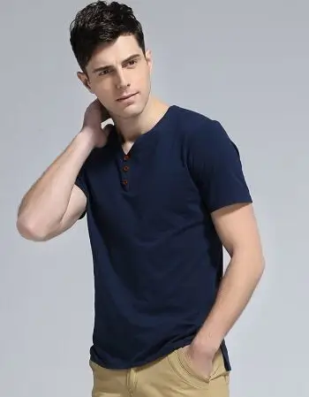 男士短袖t恤 纯色v领体恤 男装修身衣服 夏装半袖 纯棉短袖t 深蓝色 s