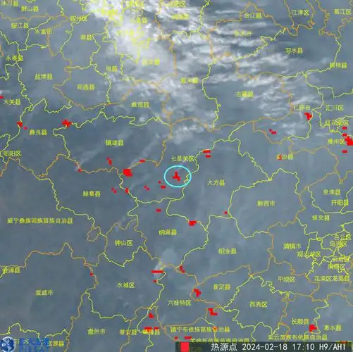 下图为贵州省毕节市七星关区鸭池镇银河社区山火卫星遥感监测图,来自