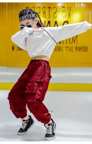 爵士舞服装嘻哈套装儿童女童街舞女孩露腰长袖春秋款衣服演出服潮公主