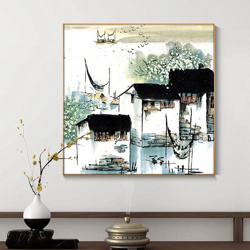 中式客厅挂画吴冠中江南水乡水墨画山水风景画餐厅玄关装饰画国画