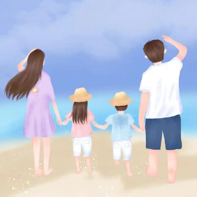 手绘一家四口|一家三口|背影头像全家福 78但愿家人一生平安幸福,事