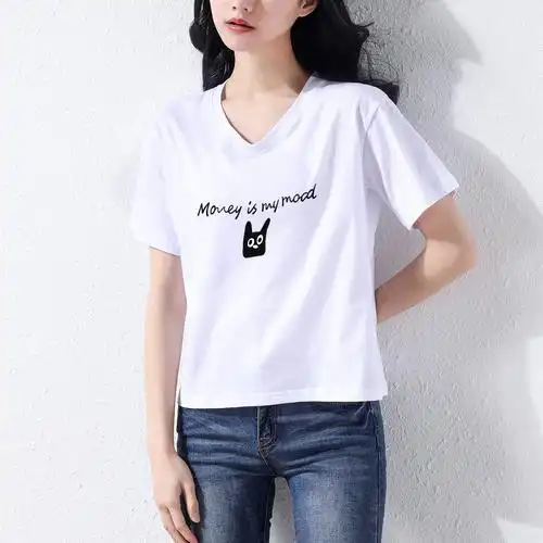白色短款印花恤女小个子高腰短袖韩版新款夏季t恤