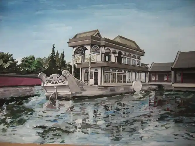 美妙绝伦的颐和园清晏坊水粉画