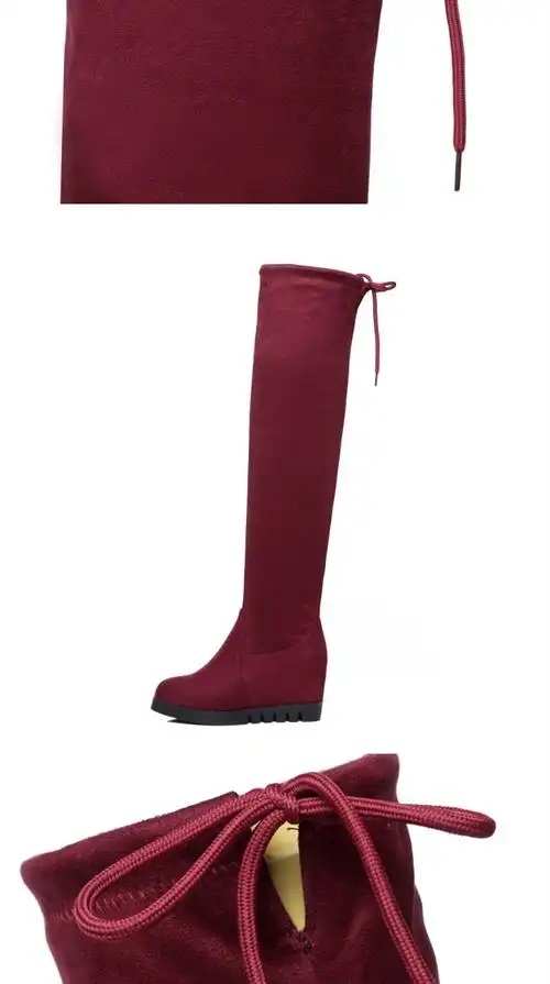 高筒长筒过膝靴子女平底坡跟内增高跟时尚百搭瘦腿大码 红色[薄绒] 34