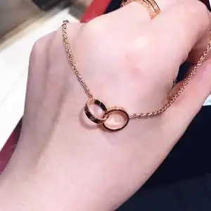 cartier/卡地亚双环项链女 经典love无钻满钻18k玫瑰金镶钻锁骨链