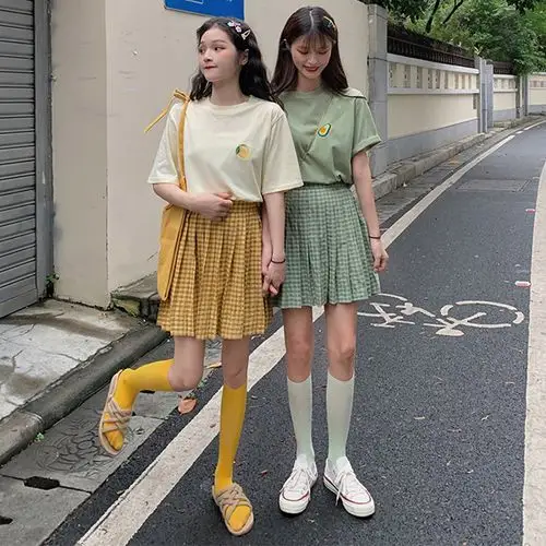 闺蜜装套装裙女姐妹装夏装学生牛油果绿连衣裙两件套丧系裙子复古