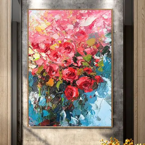 抽象手绘油画客厅现代简约鲜艳绽放现代巨幅装饰画油画