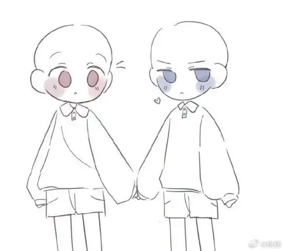 q版双人互动模板线稿绘画参考  #最近画了什么##板绘