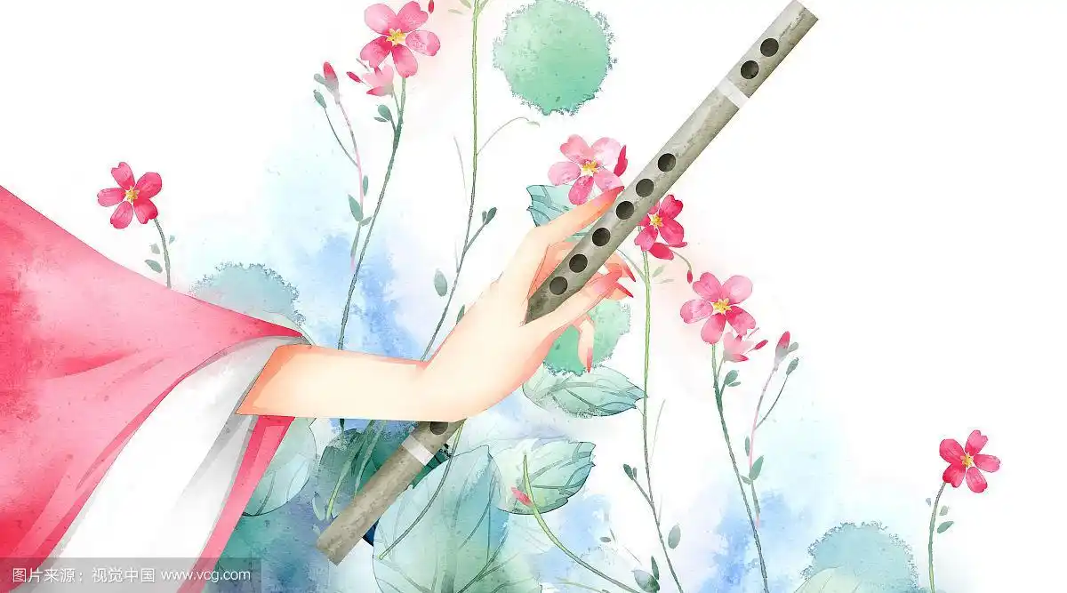 中国风手拿着笛子插画