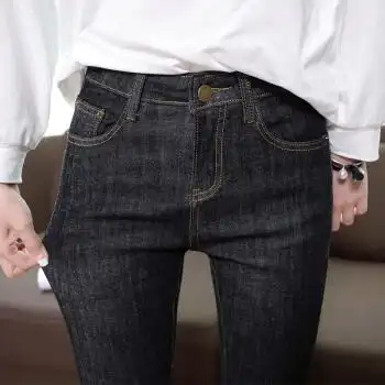 女士超低腰牛仔裤 性感九分女低中腰韩版深蓝弹力小脚学生黑灰修身分