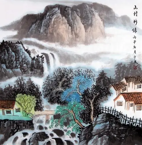 清华美院 卢少波 《山村新绿》 国家一级美术师