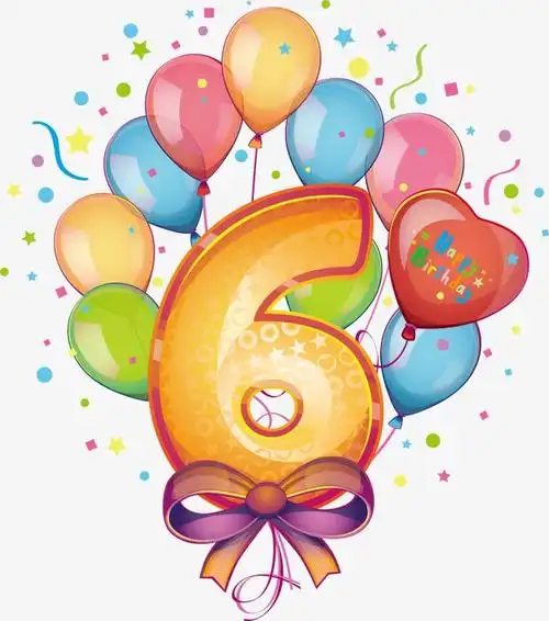 节日氛围卡通气球数字倒计时6热闹彩带