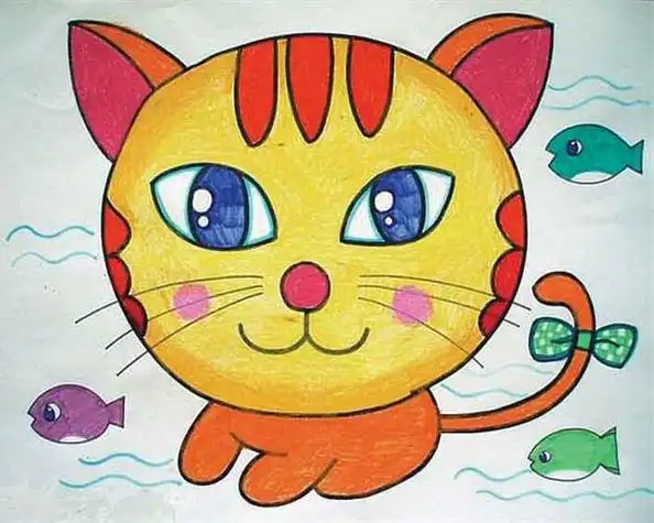 儿童简笔画小花猫彩色