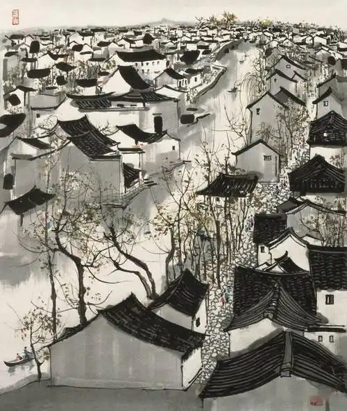 江南水乡是吴冠中作品常见的题材,江南水乡在吴冠中的笔下得到了非常