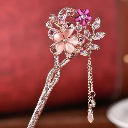 彼岸花发簪古代宫廷中国风发饰公主淑女盘发步摇钗子流苏古典簪子紫色