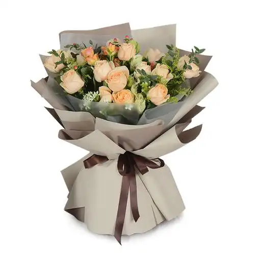 纯洁的你19枝香槟玫瑰韩式花束