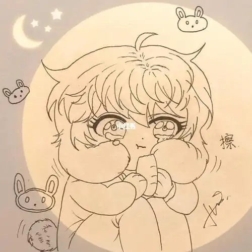 用兔耳朵擦眼泪的小可爱临摹《垂耳执事》漫画人物#画画#绘画#手绘