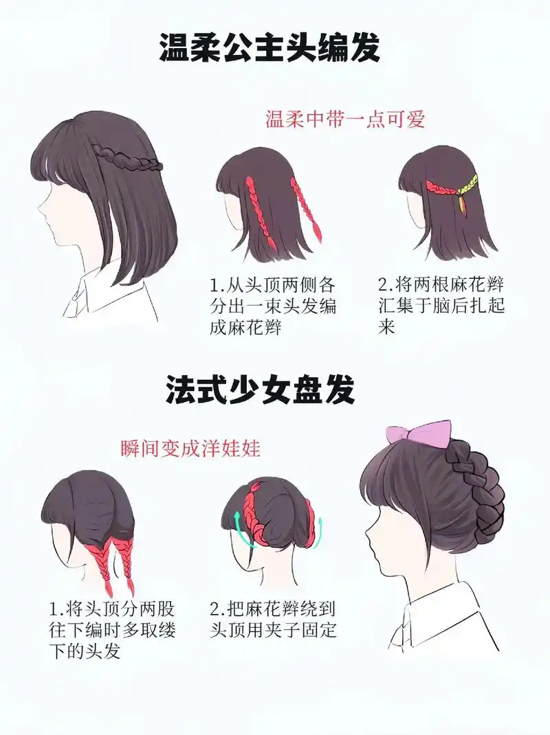 属于甜妹的短发编发教程来啦!秒变小甜豆.适合清新夏日的发型, - 抖音