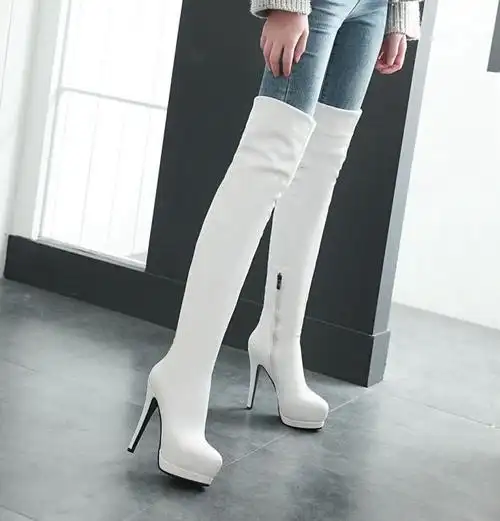 好格莱旗舰店的优惠券大全—白色靴子弹力过膝靴长靴细跟高跟靴女大码