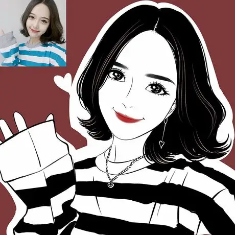 手绘头像酷黑白写实卡通人物q版形象logo设计真人照片漫画定制作