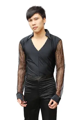 成人拉丁舞比赛服装拉丁舞演出服摩登舞男士上衣新款交谊舞男服装
