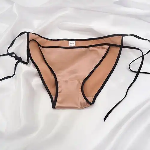 桑蚕丝性感内裤女真丝弹力低腰系带无痕三角裤舒适可调节春夏薄款白色