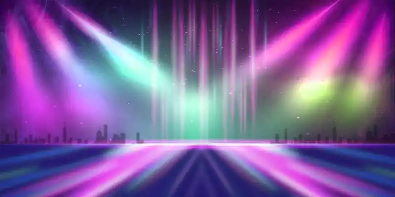 彩色简约灯光烟雾城市舞台展板背景演出夜生活人群热闹激动音乐节蹦迪