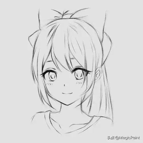动漫人物手绘教学铅笔风格动漫马尾辫女孩萌萌的样子很可爱动漫人物