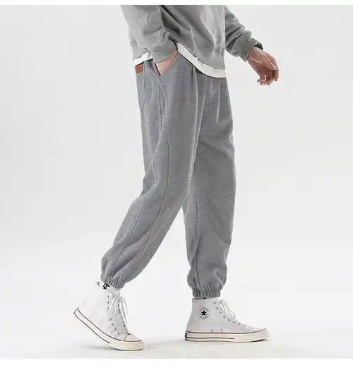 春秋新款束脚卫裤男灰色宽松运动休闲裤九分男裤薄款100灰色xl