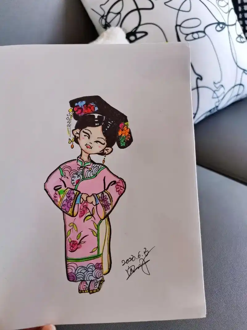 古风人物绘画 #q版 清朝格格 - 抖音