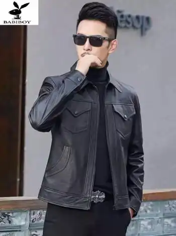 巴比公子(babi boy) 扫毒刘德华同款真皮皮衣男士头层牛皮简约时尚