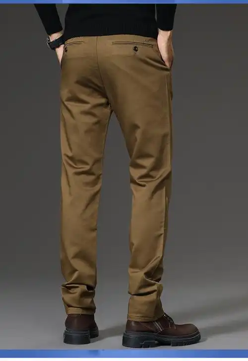 休闲裤高端轻奢斜口袋春秋款直筒宽松大码裤秋季中年裤子深卡其色28