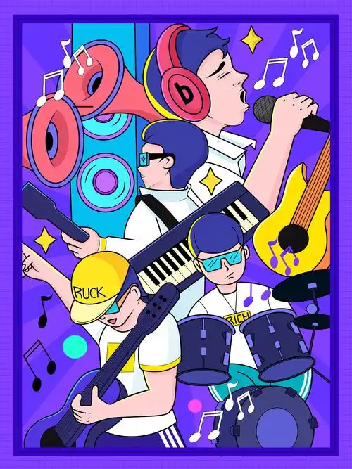 手绘电音节插画