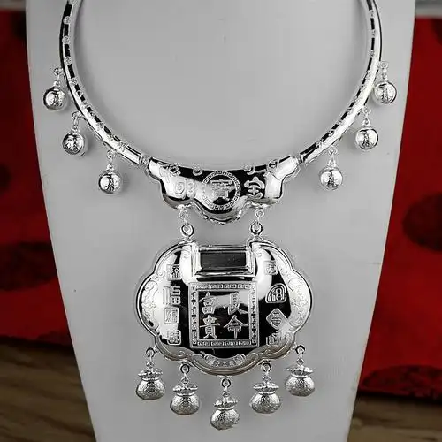 欢韵(hy)999银项圈宝宝银锁男女宝宝婴儿复古长命锁满月周岁生日礼物