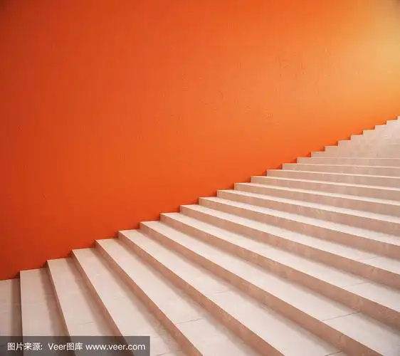 橙色,台阶楼梯,空白的,墙,楼梯