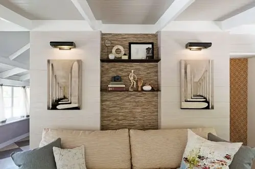 现代简约风格浅棕色沙发背景墙效果图