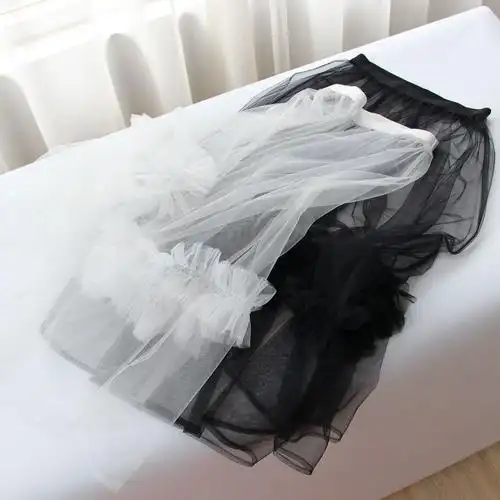 纱裙透视视网半身中长透明外搭单层不规则大摆半身裙