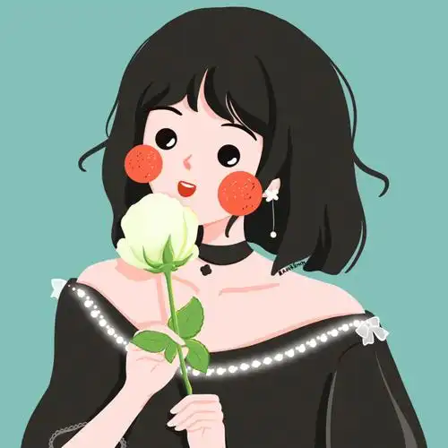 插画头像29手持白玫瑰的可爱女生