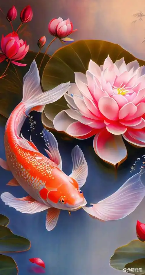 水中牡丹花,富贵锦鲤鱼 愿你如鱼得水,吉祥好运,平安喜乐
