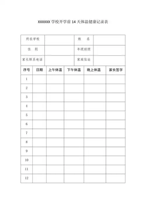 1学生复学前14天体温健康记录表1