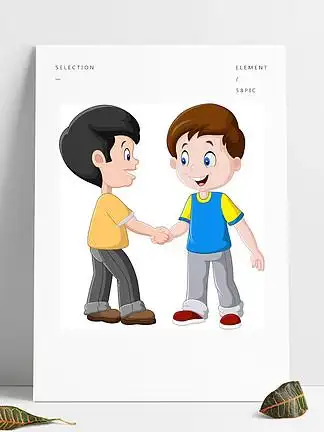 【两个卡通男孩握手】图片免费下载_两个卡通男孩握手素材_两个卡通