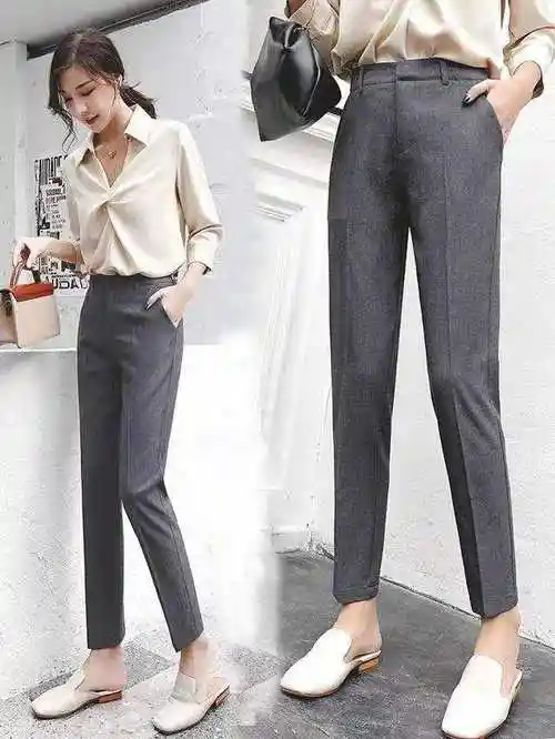 女士灰裤子搭配图片(浅灰色裤子搭配图片)