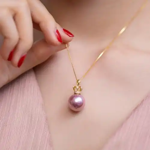 佑美 网红直播皇冠款紫珍珠吊坠淡水正圆强光手工珍珠项链锁骨链